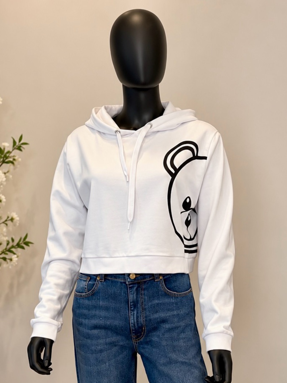 Moschino Underwear White Teddy Bear Cropped Hoodie NWT